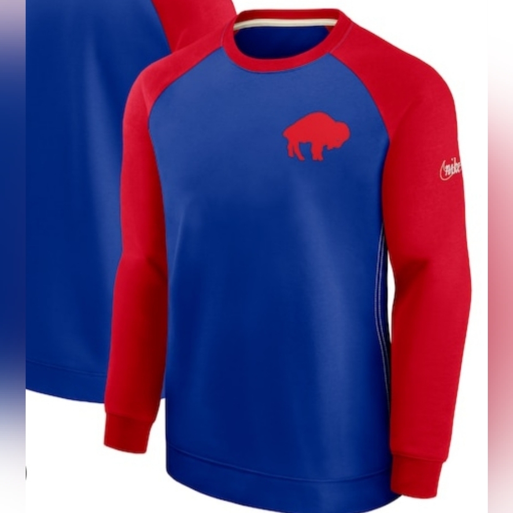 NFL Men's Buffalo Bills Nike Royal/Red Historic Raglan Crew Performance Sweater